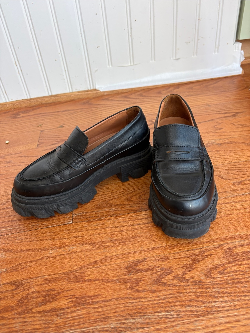 Ganni Black Chunky Sole Leather Loafers